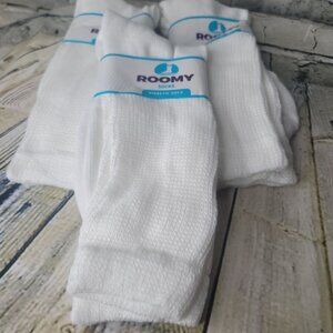 3 Pair Roomy Diabetic Socks Comfort White  Size 10-13 Made In USA NEW White Crew